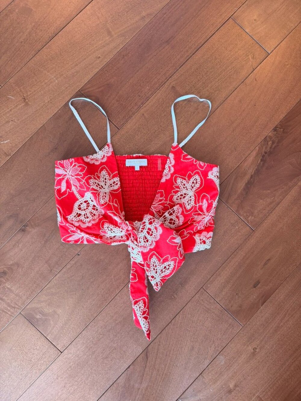 Ramy Brook Red Embroidered Tie Front Crop Top Floral Cami Size Small